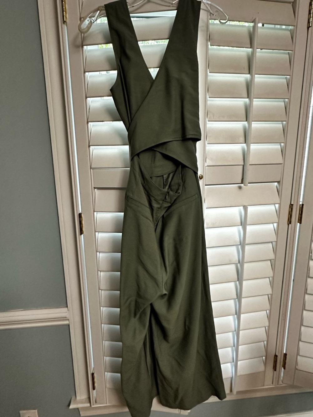 Madison Slate Green Backless Wrap Jump suit